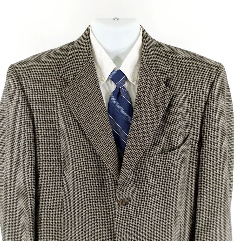 Hart Schaffner Marx Parisian Tweed Wool Houndstooth Black Tan Sport Coat 42L